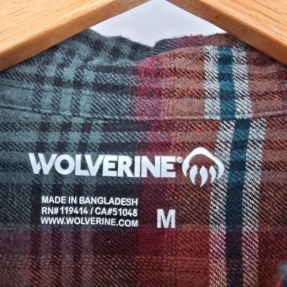 Wolverine‎ Mens Plaid Flannel Long Sleeve Button Up Shirt Green Red Size Medium